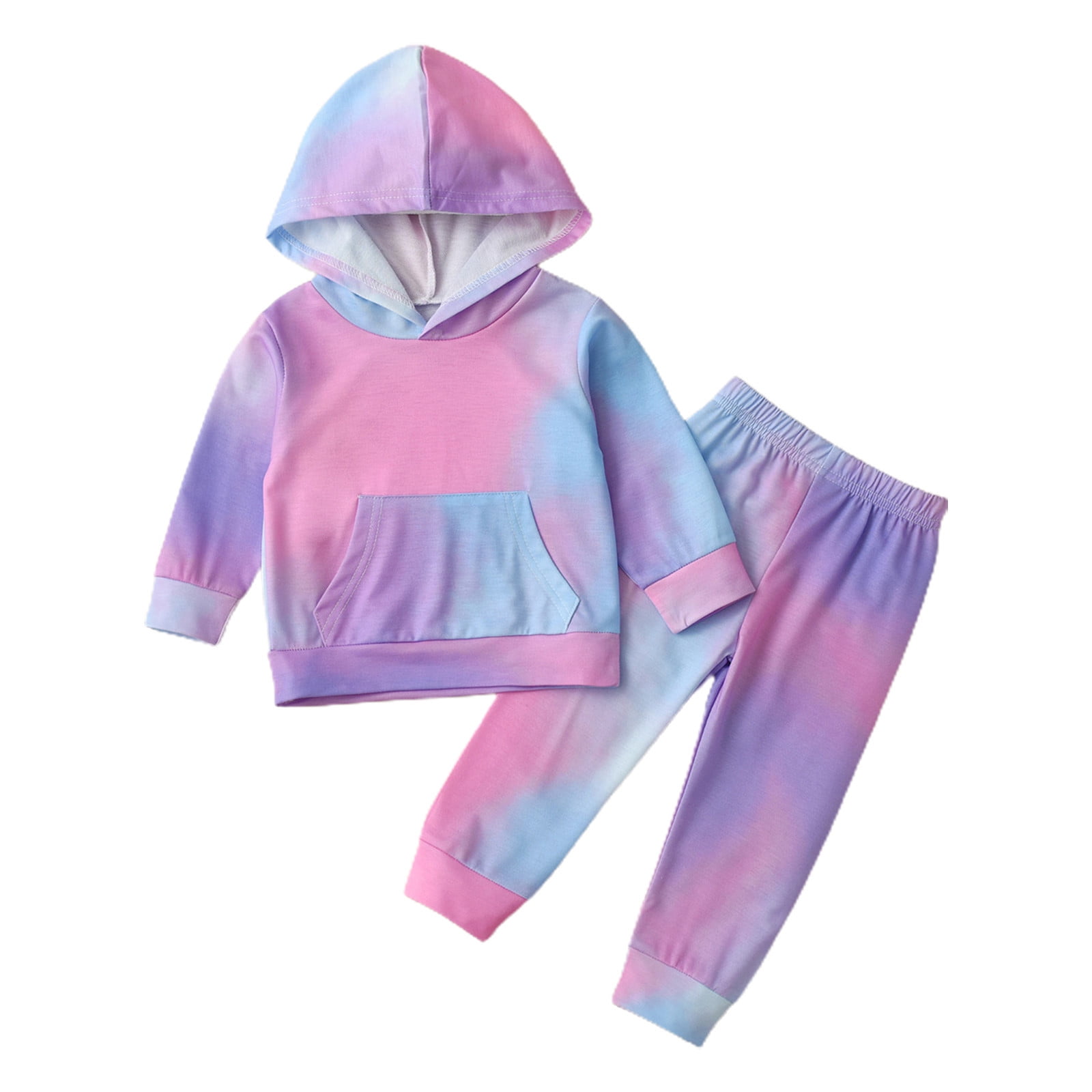 Toddler Girls Outfits Long Sleeve Tie Dye Hooded Tops And Pants 2Pcs ...