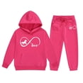 thumbnail image 1 of Toddler Girls Outfits Set Cute Letter Print Hoodie Pants Comfy Casual Two Piece Outfit Kids Winter Clothing Hot Pink Size 2-3T, 1 of 4