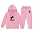 thumbnail image 1 of Toddler Girls Outfits Set Kids Letter Print Hoodie Pants Comfy Casual Two Piece Outfit Clothes Pink Size 4-5T, 1 of 4