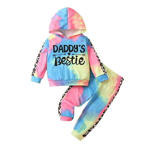 Toddler Girls Outfits Set Letter Tie Dye Combination Hoodie Two Piece Fall And Winter Fashion Children's Set Clothing Set for Girls Size 4-5T