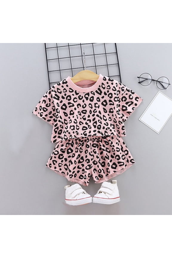 Toddler Girls Outfits Set Toddler Kids Baby Leopard Print Summer Clothes Set T Shirt And Short Pants 2Pcs Outfits Pink 3-4T