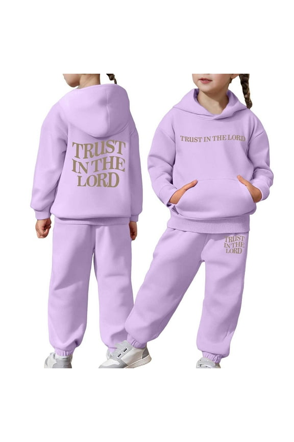Toddler Girls Outfits Sets Boys Long Sleeve Solid Warm Hoodie Pullover Tops Pants Kids Sweat Suit Fall Girls Clothes Purple Size 4-5T