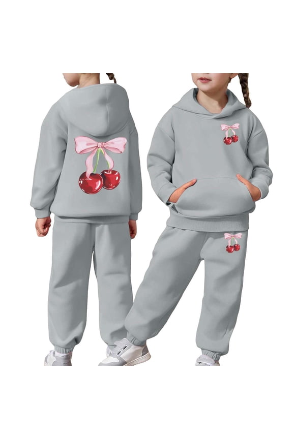 Toddler Girls Outfits Sets Boys Long Sleeve Solid Warm Hoodie Pullover Tops Pants Kids Sweat Suit Fall Girls Clothing Sets Grey Size 2-3T