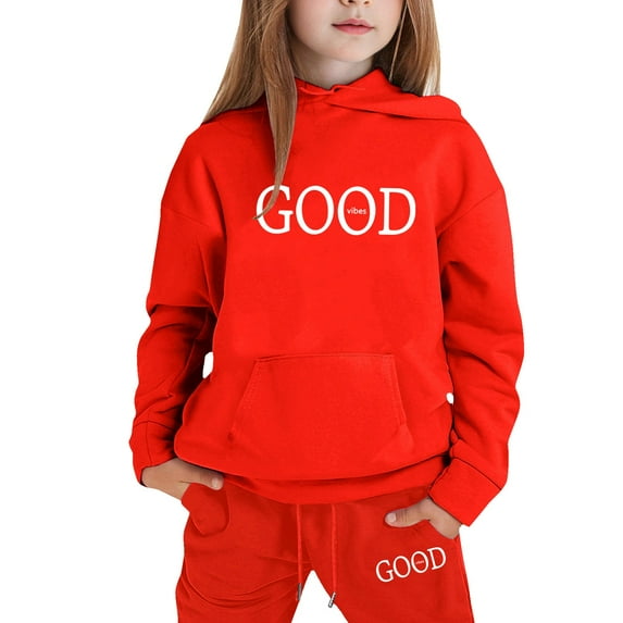 Toddler Girls Outfits Sets Casual Winter Wear Trendy Printed Hooded Sweatshirt Cute Girls Fall Clothes Red Size 3-4T