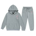 thumbnail image 1 of Toddler Girls Outfits Sets Hoodie Pants Kids Casual Letter Print Sweatshirt Joggers Comfy Two Piece Winter Cute Girls Fall Clothes Grey Size 4-5T, 1 of 4