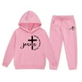 thumbnail image 1 of Toddler Girls Outfits Sets Hoodie Pants Kids Casual Letter Print Sweatshirt Joggers Comfy Two Piece Winter Fall Girls Clothes Pink Size 4-5T, 1 of 4
