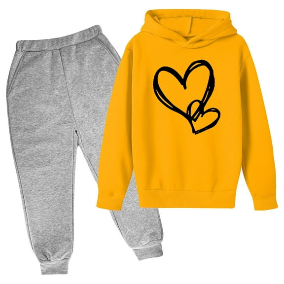 Toddler Girls Outfits Sets Hoodie Sweatsuits 2 Piece Oversized Hoodie Sweatpants Cute Girls Fall Clothes Yellow Size 3-4T