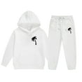 thumbnail image 1 of Toddler Girls Outfits Sets Long Sleeved Letter Print Hooded Top Sweater Pants Fall Girls Clothes White Size 2-3T, 1 of 4
