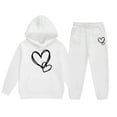 thumbnail image 1 of Toddler Girls Outfits Sets Winter Hoodie Joggers Comfy Casual Kids Print Cute Girls' Fall Clothing Sets White Size 4-5T, 1 of 4