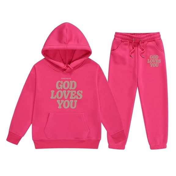 Toddler Girls Outfits Sets Winter Hoodie Joggers Comfy Casual Kids Print Fall Girls Clothes Hot Pink Size 4-5T