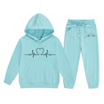 thumbnail image 1 of Toddler Girls Outfits Sets Winter Hoodie Joggers Comfy Casual Kids Print Fall Girls Clothes Sky Blue Size 3-4T, 1 of 3
