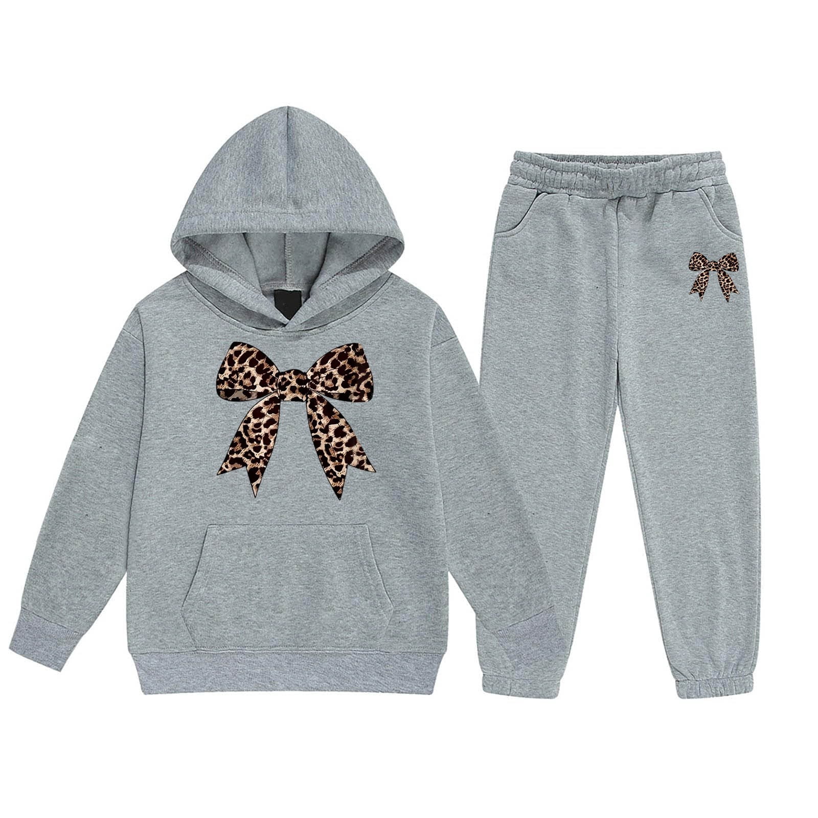 Toddler Girls Outfits Sets Winter Hoodie Joggers Comfy Casual Kids Print Fall Girls Clothing Sets Grey Size 4-5T