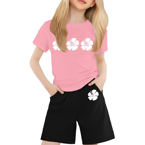 Toddler Girls Outfits Size 6t Floral Prints Crew Neck 2 Piece Matching Suit Party Casual Loose Baby Clothing Set,Pink,6-7 Years