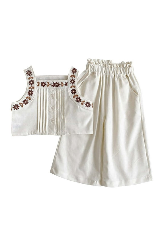 Toddler Girls Outfits Summer Cotton Sleeveless Solid Color Print Dress Soft And Comfy Daily Wear Sets Girls' Clothing Size 4-5T