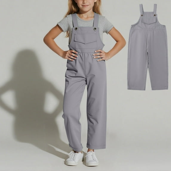 Toddler Girls Overalls Grey Rompers Sleeveless Loose Womens Jumpsuits Casual Girls Clothing Size 1T