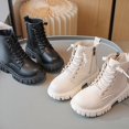 thumbnail image 1 of Toddler Girls PU Leather Combat Boots Platform Breathable Wide Width Lace Up Side Zipper Ankle Booties for Kids, 1 of 6