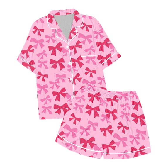 Toddler Girls Pajama Set Bow Print Button Down Solid Tops T Shirt Set Silk Pajamas Outfits Silk Pjs for Girls 2-3 Years Kids Clothes