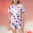 thumbnail image 1 of Toddler Girls Pajama Set Heart Print Short Sleeve Button-Down Top Shorts Set Toddler Summer Pajamas Girls Clothes Size 3T, 1 of 3