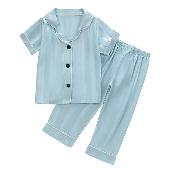 Toddler Satin Pajamas for Girls Short Sleeve Button-Down Top Pants Set Girls Summer Clothes Cute PJS for Girls 12-18 Months