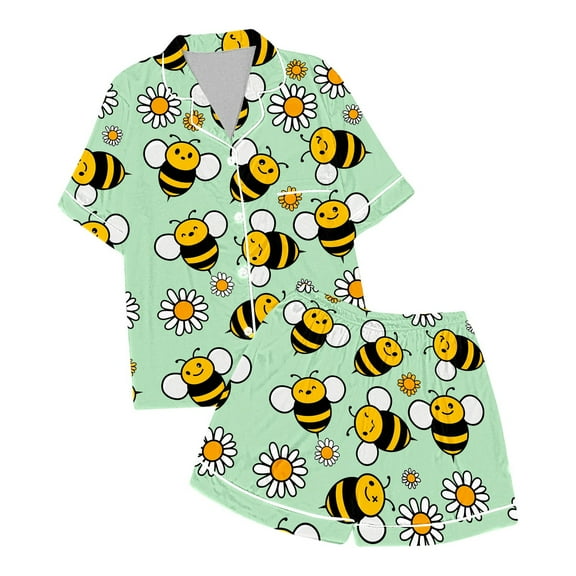 Toddler Girls Pajama Sets Cartoon Honey Print Short Sleeve And Shorts Fashion Casual Daily Children Girls Pajamas Outfit Sets,2 Piece，6 -7 Years