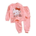 thumbnail image 1 of Toddler Girls Pajama Sets Round Neck Long Sleeve Cartoon Cat Printing Tops Pants Set Kids Girls Soft Comfortable Sleepwear Home Wear Outfit Sets，2 Piece,18 -24 Months, 1 of 4