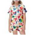 thumbnail image 1 of Toddler Girls Pajamas Heart Print Short Sleeve Button Down Sleepwear with Shorts Summer Clothes for Girls Boys Pajamas Size 3T, 1 of 4