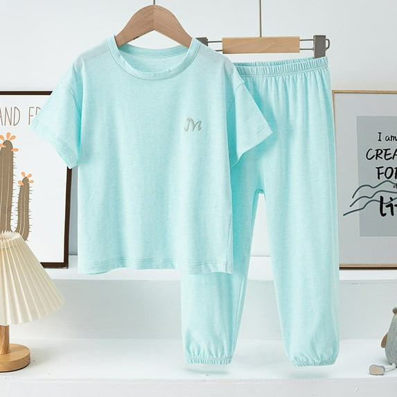 Toddler Girls Pajamas Set 2 Pieces Solid V-neck Short Sleeve Button Down Tops Pajamas Pants Sleepwear Loungewear Set for Toddler Girls 18-24 Months