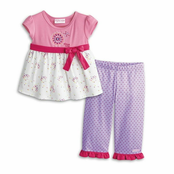 Toddler Girls Pajamas Set American Girl Flowers & Dots, Bitty Baby, Size M (4/5) Christmas Gift