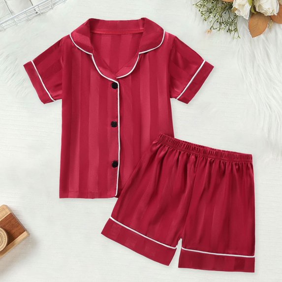 Toddler Girls Silk Pajamas Set Short Sleeve Button Down Shirts Shorts Toddler Summer Pajamas 2T Girl Pajamas