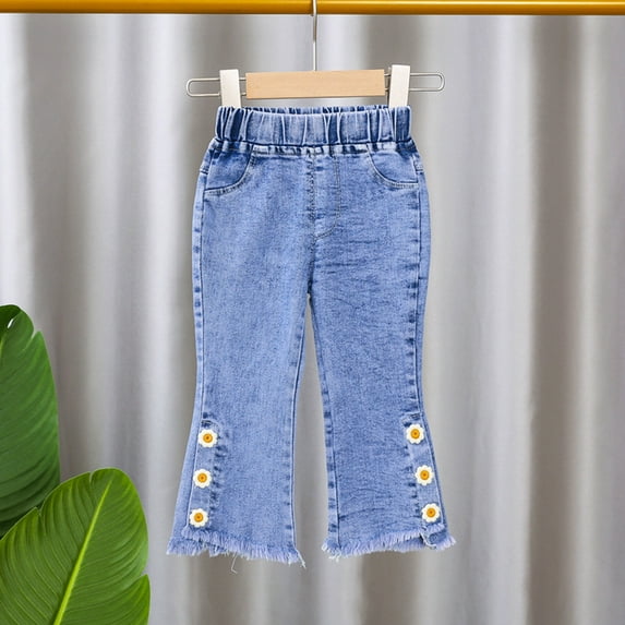 Kids Girls Jeans Elastic Waist Wide Leg High Waist Denim Pants Kids Baggy Jeans for Toddler Girls 18-24 Months Cute Girl Clothing