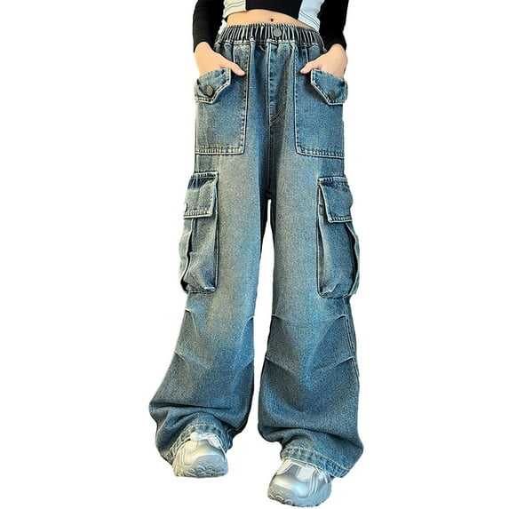 Toddler Girls' Pants Elastic Waist Wide Leg Baggy Pants Pants for Teen Girls Kids Jeans 5-6 Years Girls Fashion