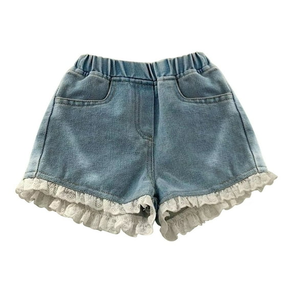 Toddler Girls Pants Kids Baby Solid Lace Spring Summer Jeans Shorts Denim Shorts Casual Shorts Daily Wearing Pants for Girls Size 6-7 Years