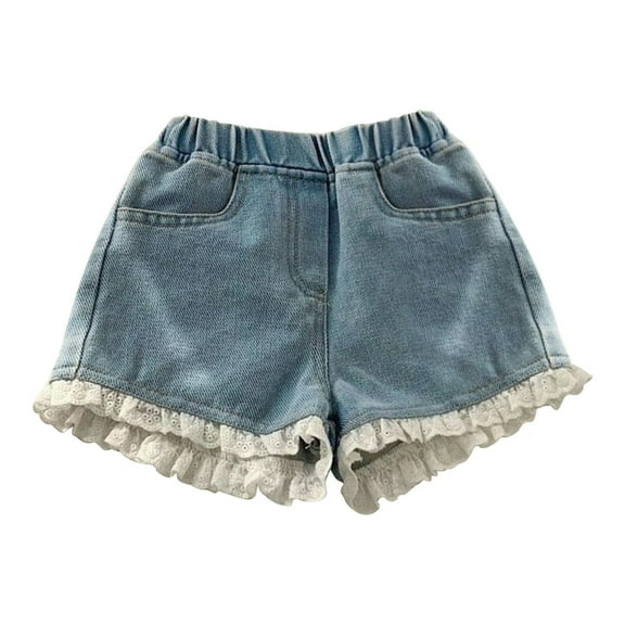 Toddler Girls Pants Kids Baby Solid Lace Spring Summer Jeans Shorts Denim Shorts Casual Shorts Daily Wearing Pants for Girls Size 6-7 Years