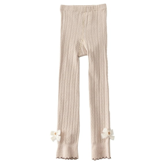 Toddler Girls Pants Leggings Pcs Tights With Lace Bow Decoration Sportwear,Beige,3-4 Years