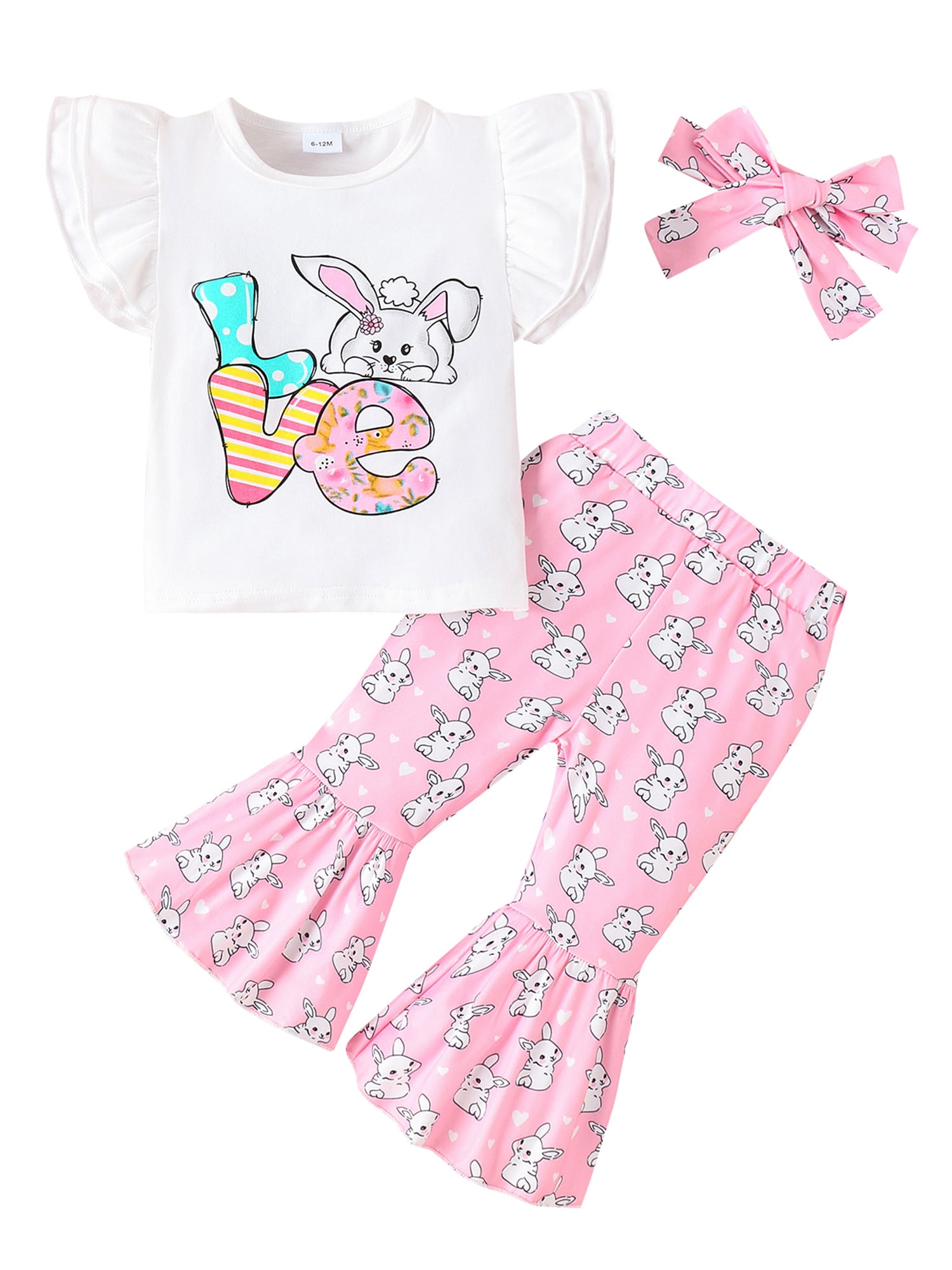 Youmylove My First Easter Baby Boy Girl Outfit Short Sleeve Romper Bodysuit Bunny Long Pants Hat 3pcs Easter Clothes Set 0 3 Months