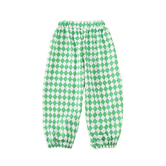 Toddler Girls Pants Soft Breathable Ice Silk Casual Sports Proof Elastic Waist With Checkered Print Kids Bottoms Size 12-18 Months