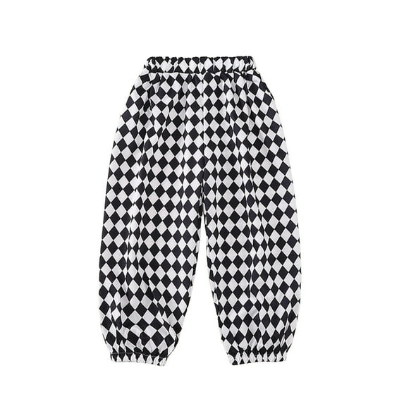 Toddler Girls Pants Soft Breathable Ice Silk Casual Sports Proof Elastic Waist With Checkered Print Kids Bottoms Size 3-4T
