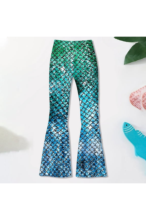 Toddler Girls Pants Tail Leggings for Playwear Soft Stretch Dance Pants Scale Printed High Waist Flared Pants Bottom