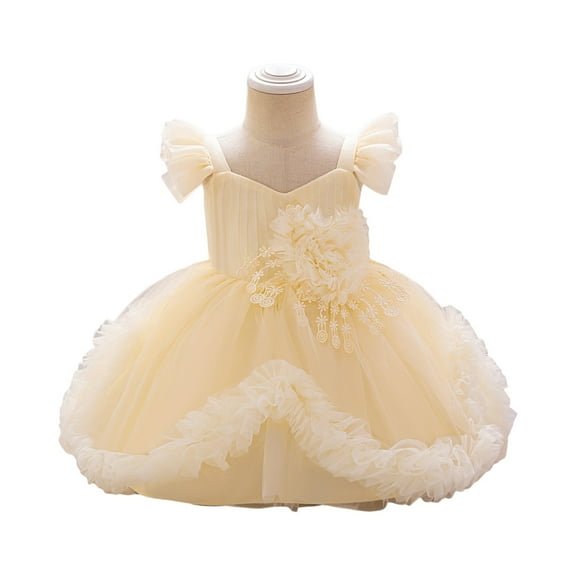 Toddler Girls Party Dress with Ruffled Sleeves Flora Formal Princess Gown for Birthday Wedding