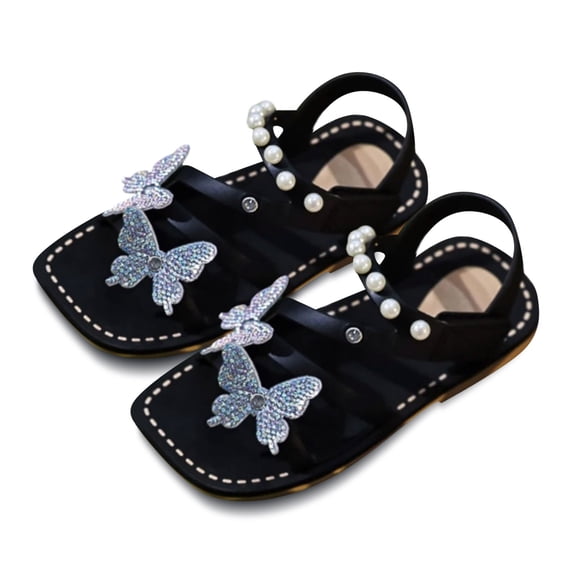 Toddler Girls Pearl Strap Sandals, Sparkly Butterfly Open-Toe Summer Shoes