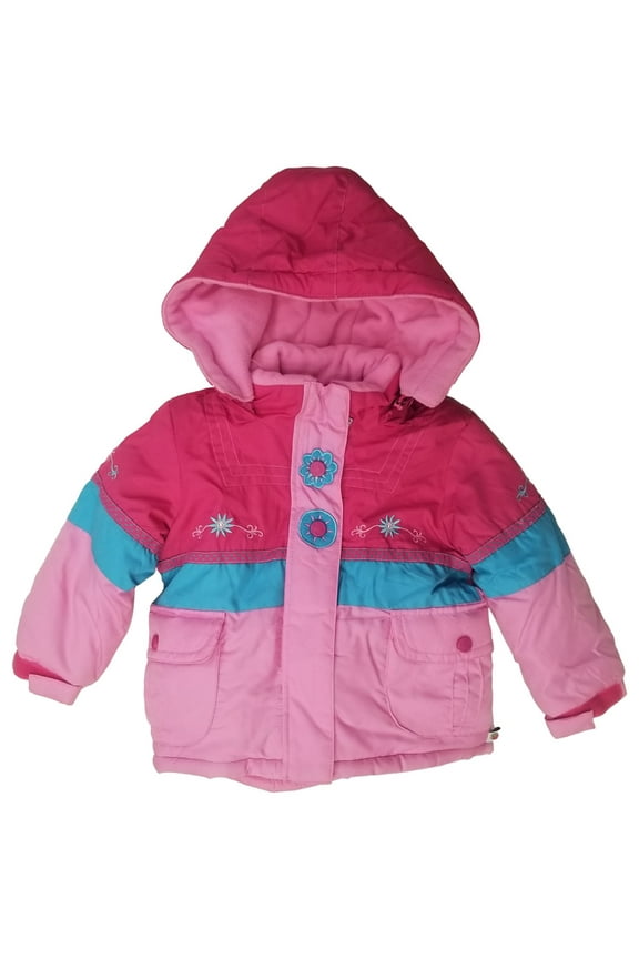 Toddler Girls Pink Blue Flower Coat Zip-Up Jacket w/ Scarf & Detachable Hood 2T