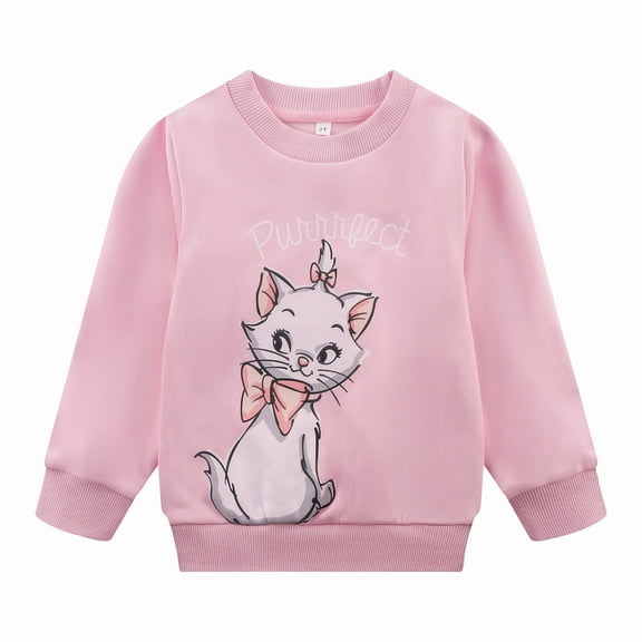 Toddler Girls Pink Crewneck Cat Print Sweatshirt Cute Fall Cotton Clothes 4T 203