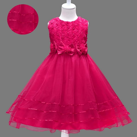 Toddler Girls Pink Dress Ruffle Sleeveless Tulle Dress for Girls Tea Party Dresses for Girls Dress Up Clothes for Girls 18-24 M