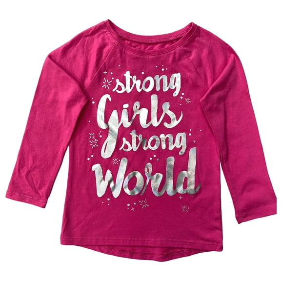 Toddler Girls Pink Strong Girls Strong World Long Sleeve T-Shirt Tee Shirt 4T