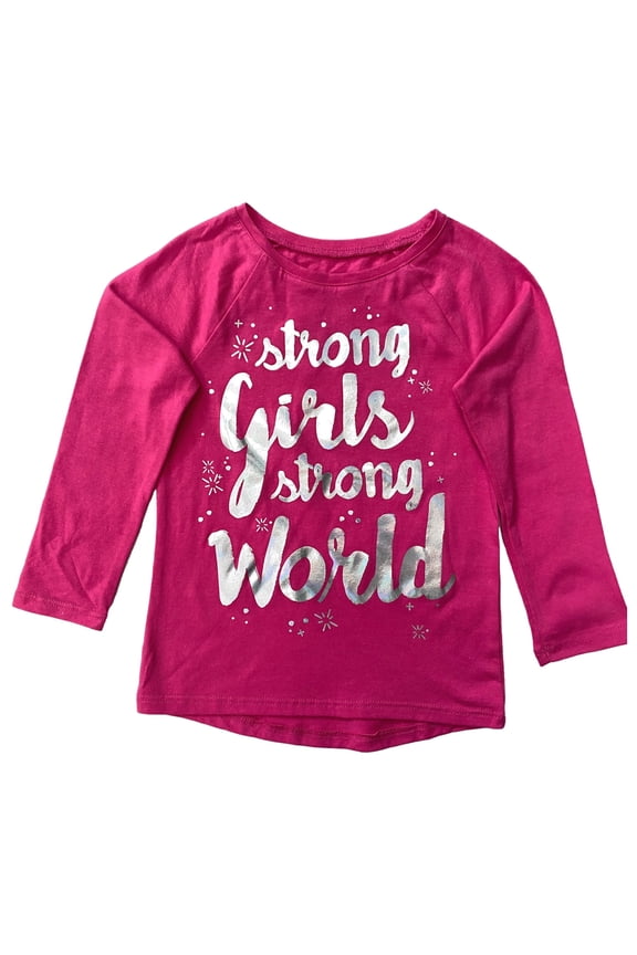 Toddler Girls Pink Strong Girls Strong World Long Sleeve T-Shirt Tee Shirt 4T