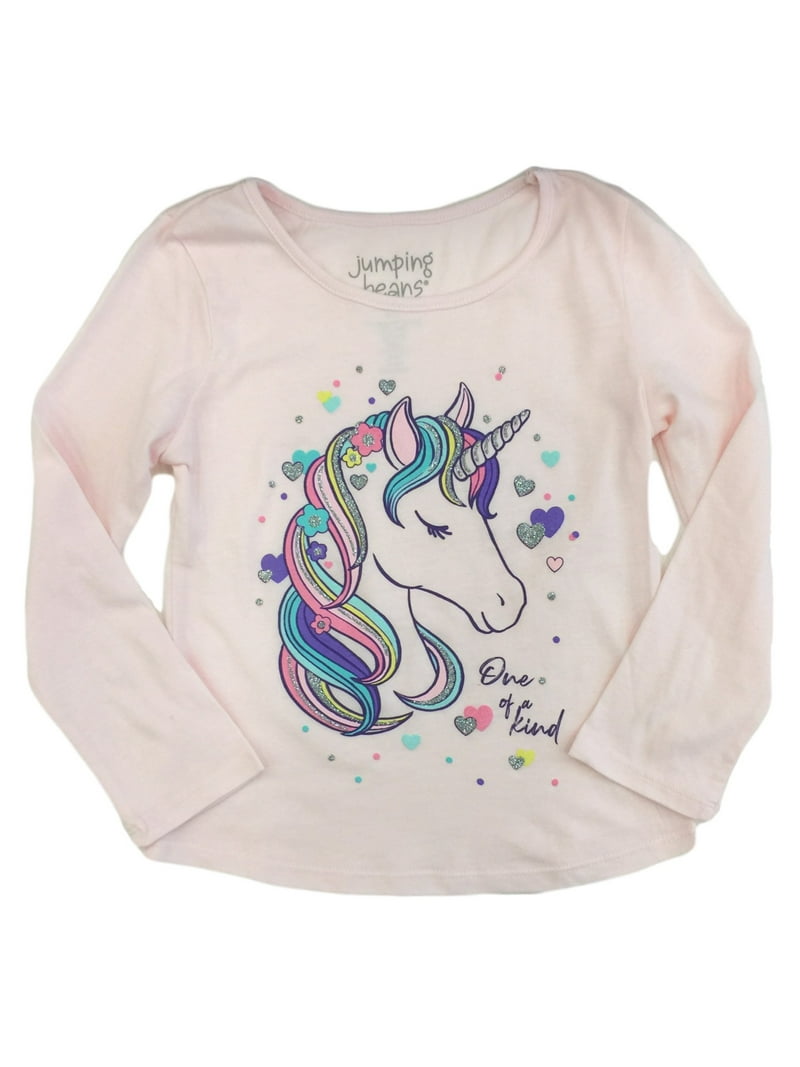 Toddler Girls Pink Unicorn One Of A Kind Glitter Long Sleeve Shirt