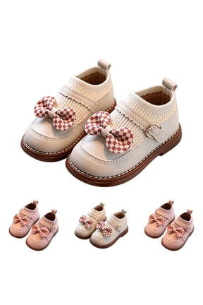 Toddler Girls Plaid Bow Princess Ankle Booties Knit Spliced Leather Soft Non Slip Shoes, Spring Autumn Casual Shoes for Kids Daily Wear Pink 9 Toddler(25)