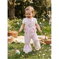 thumbnail image 1 of Toddler Girls Plaid Jumpsuit - Easter Egg Sleeveless Bells-Bottom Romper with Bunny Embroidery Neck Strap Ruffled Leg Outfit for Baby Kids 12 Months To 5 Year, 1 of 7