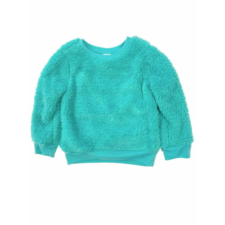 Toddler Girls Plush Fuzzy Aqua Blue Silver Sparkle Sweatshirt Sweater 2T