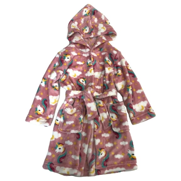 Toddler Girls Plush Pink Rainbow Unicorn Print Bath Robe 2T